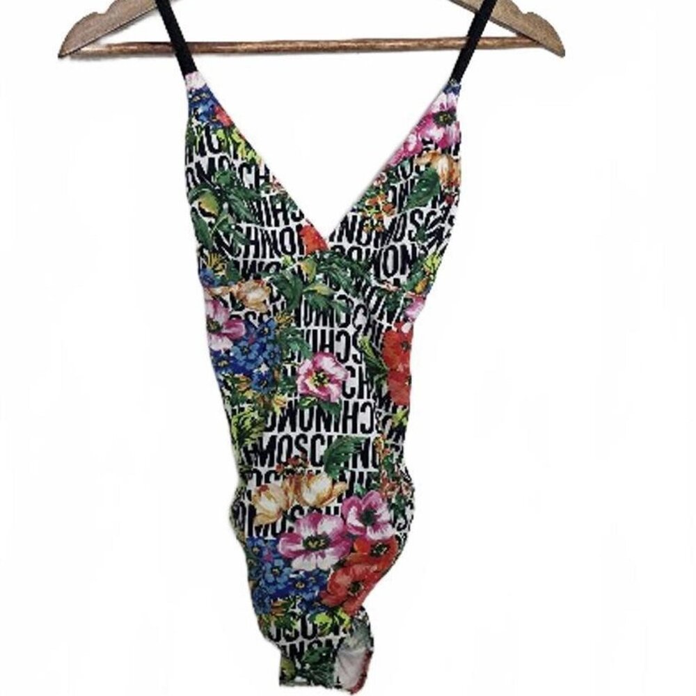 Moschino One Piece swimsuit Logo Print Floral Size Small NWT